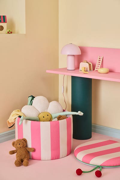 Pouffe cylinder with storage pink